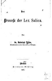 Cover of: Der process der Lex salica. by Sohm, Rudolf