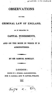 Observations on the criminal law of England by Romilly, Samuel Sir