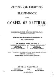 Cover of: Critical and exegetical hand-book to the Gospel of Matthew. by Meyer, Heinrich August Wilhelm