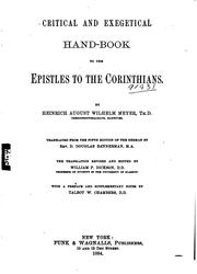 Cover of: Critical and exegetical hand-book to the Epistles to the Corinthians. by Meyer, Heinrich August Wilhelm