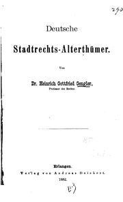 Cover of: Deutsche Stadtrechts-Alterthümer
