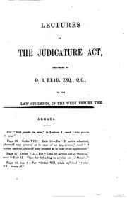 Cover of: Lectures on the Judicature Act