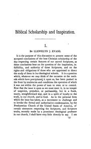 Cover of: Biblical scholarship and inspiration. by Evans, Llewelyn John, Evans, Llewelyn John