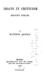 Cover of: Essays in criticism by Matthew Arnold