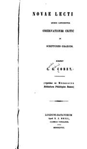 Cover of: Novae lectiones quibus continentur observationes criticae in scriptores graecos.