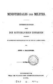 Ministeriales und milites by Otto von Zallinger