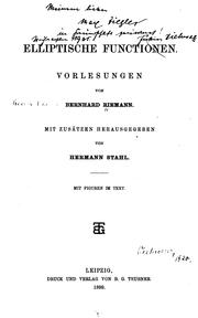 Cover of: Elliptische functionen. by Georg Friedrich Bernhard Riemann