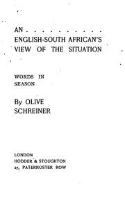 Cover of: An English-South African's view of the situation by Olive Schreiner