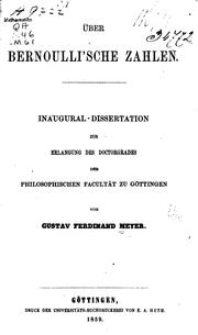 Über Bernoulli'sche zahlen .. by Gustav Ferdinand Meyer