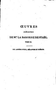 Cover of: Œuvres inédites de mme. la baronne de Staël by Madame de Staël