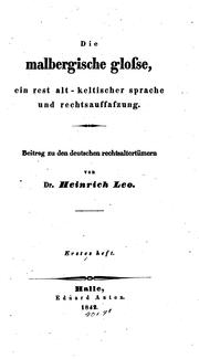 Cover of: Die Malbergische Glosse by Heinrich Leo