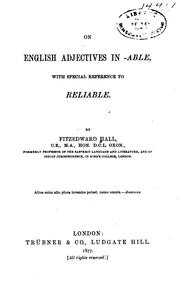 Cover of: On English adjectives in -able: with special reference to reliable.