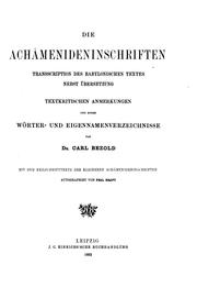 Cover of: Die Achämenideninschriften by Carl Bezold