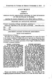 Cover of: A pamphlet containing a copy of all measures "referred to the people by the Legislative assembly," "referendum ordered by petition of the people," and "proposed by initiative petition,": to be submitted to the legal voters of the state of Oregon for their approval or rejection at the regular general election to be held on the eighth day of November, 1910, together with the arguments filed.