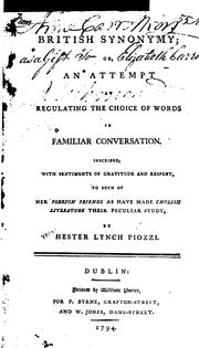 Cover of: British synonymy: or, An attempt at regulating the choice of words in familiar conversation.