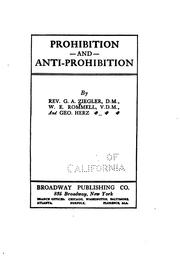 Cover of: Prohibition and anti-prohibition