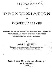 Cover of: Hand-book of pronunciation and phonetic analysis ...