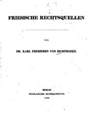 Cover of: Friesische rechtsquellen