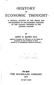 Cover of: History of economic thought: a critical account of the origin and development of the economic theories of the leading thinkers in the leading nations