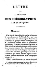 Lettre sur la découverte des hiéroglyphes acrologiques .. by Jean-François Champollion