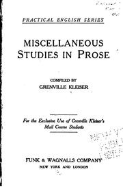 Cover of: Miscellaneous studies in prose