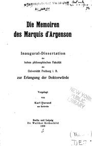 Die memoiren des marquis d'Argenson by Karl Ludwig Heinrich Durand