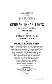 Cover of: An account of the manners of the German inhabitants of Pennsylvania by Benjamin Rush