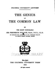 Cover of: The genius of the common law | Pollock, Frederick Sir
