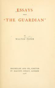 Cover of: Essays from 'The Guardian,' by Walter Pater