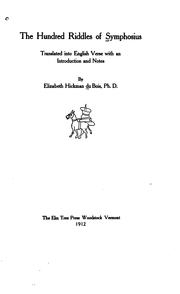 The hundred riddles of Symphosius by Symphosius., Symphosius