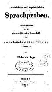 Cover of: Altsächsische und angelsächsische sprachproben. by Heinrich Leo