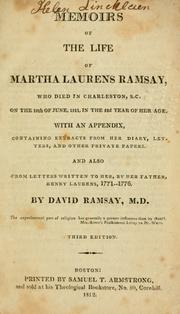 Cover of: Memoirs of the life of Martha Laurens Ramsay | Martha Laurens Ramsay