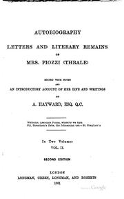 Cover of: Autobiography, letters and literary remains of Mrs. Piozzi (Thrale) by Hester Lynch Piozzi