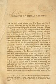 Cover of: Defence of the character of Thomas Jefferson by George Tucker