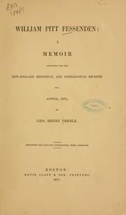 Cover of: William Pitt Fessenden: a memoir prepared for the New-England historical and genealogical register for April 1871