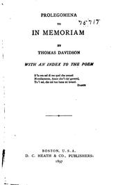 Cover of: Prolegomena to In memoriam by Thomas Davidson