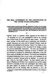 Cover of: The real authorship of the Constitution of the United States explained. by Hannis Taylor