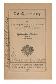 Cover of: De Quincey. by David Masson