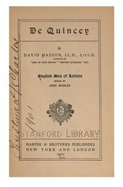 Cover of: De Quincey.