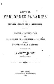 Cover of: Miltons Verlornes Paradies in der deutschen Literatur des 18. Jahrhunderts. by Gustav Jenny