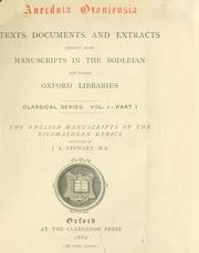 Cover of: The English manuscripts of the Nicomachean ethics described in relation to Bekker's manuscripts and other sources