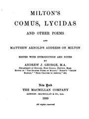 Cover of: Milton's Comus, Lycidas, and other poems, and Matthew Arnold's address on Milton by John Milton