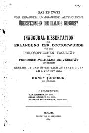 Gab es zwei von einander unabhängige altenglische Übersetzungen der Dialoge Gregors? by Johnson, Henry