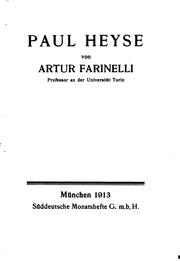 Cover of: Paul Heyse by Farinelli, Arturo
