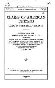 Cover of: Claims of American citizens, Apia, in the Samoan Islands. by United States. Department of State.