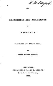 Cover of: The Prometheus and Agamemnon of Aeschylus.