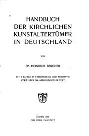 Cover of: Handbuch der kirchlichen Kunstaltertümer in Deutschland by Heinrich Bergner