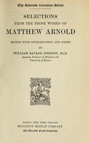Cover of: Selections from the prose works of Matthew Arnold