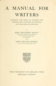 Cover of: A manual for writers by John Matthews Manly