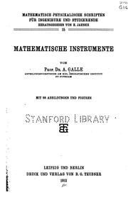Cover of: Mathematische Instrumente by Andreas Wilhelm Gottfried Galle